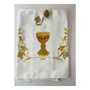 Welon kremowy ze złotym haftem motyw eucharystia